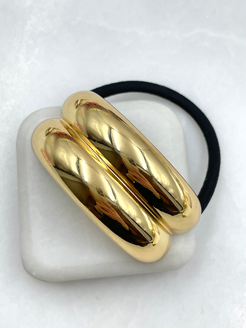 Metal İkili Bombeli At Kuyruğu Tokası Gold