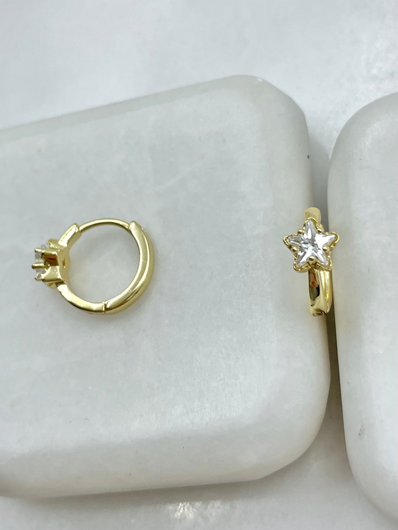 Özel Seri Kristal Yıldız Minimal Halka Küpe Gold