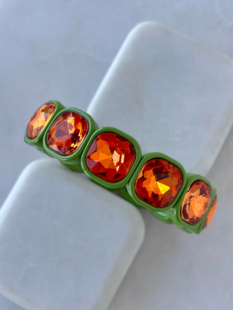 Büyük Kristal Taşlı Porselen Bileklik Turuncu