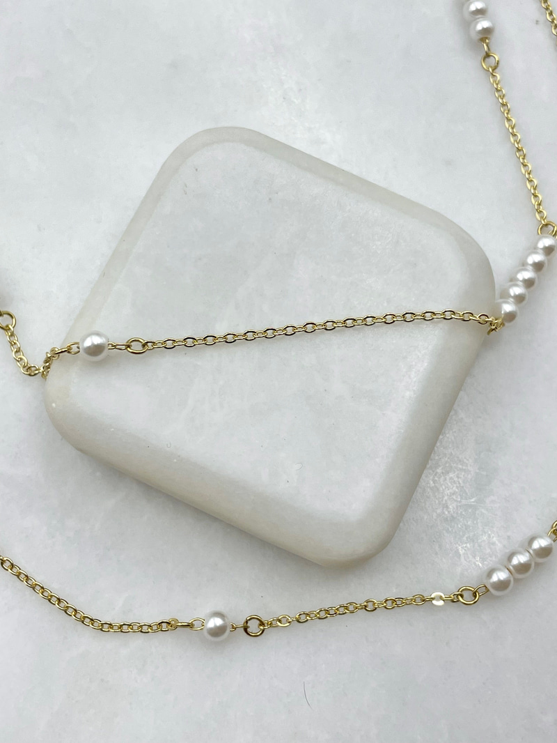 Özel Seri İncili Çift Sıra Kolye Gold