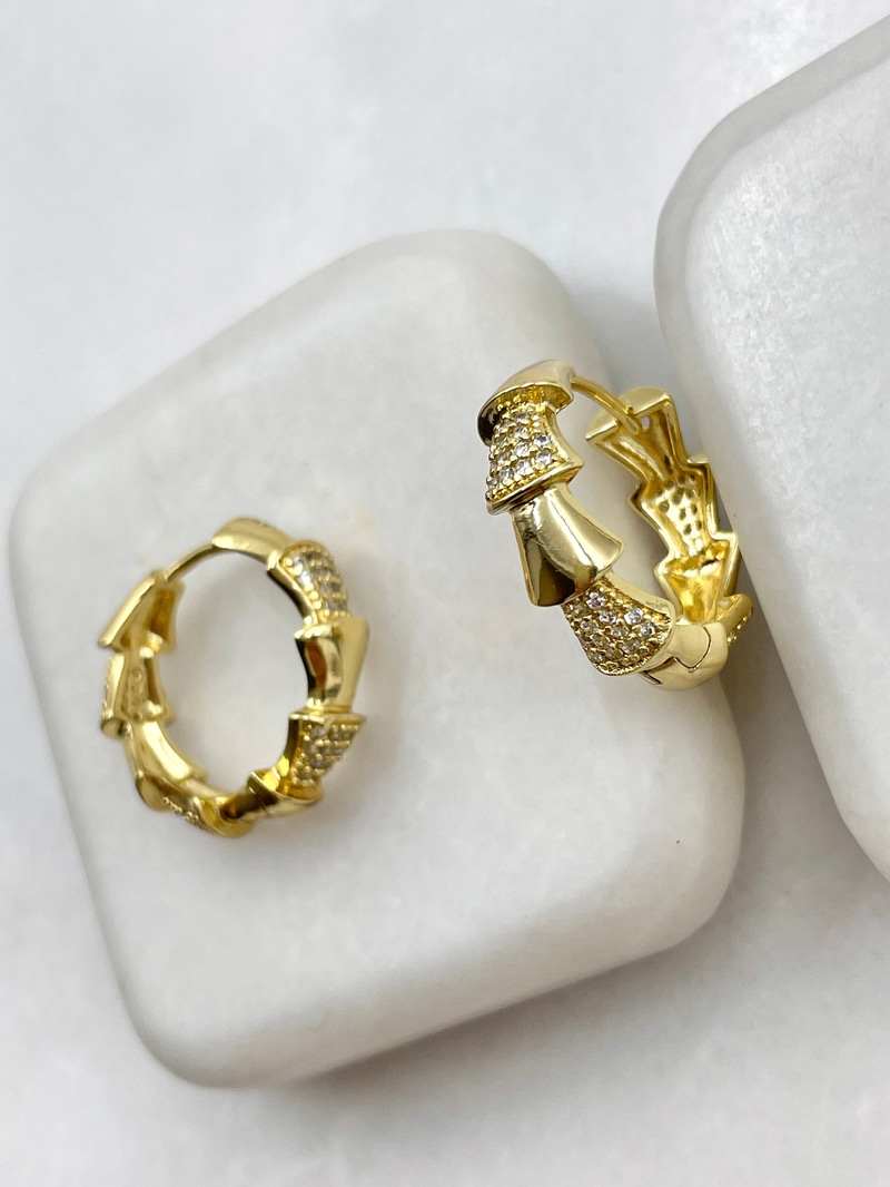 Özel Seri Gömme Taşlı Balık Sırtı Küpe Gold