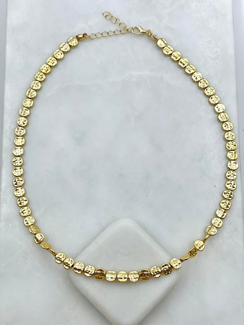 Altın Kaplama Ezme Çakıl Taşlı Kolye Gold