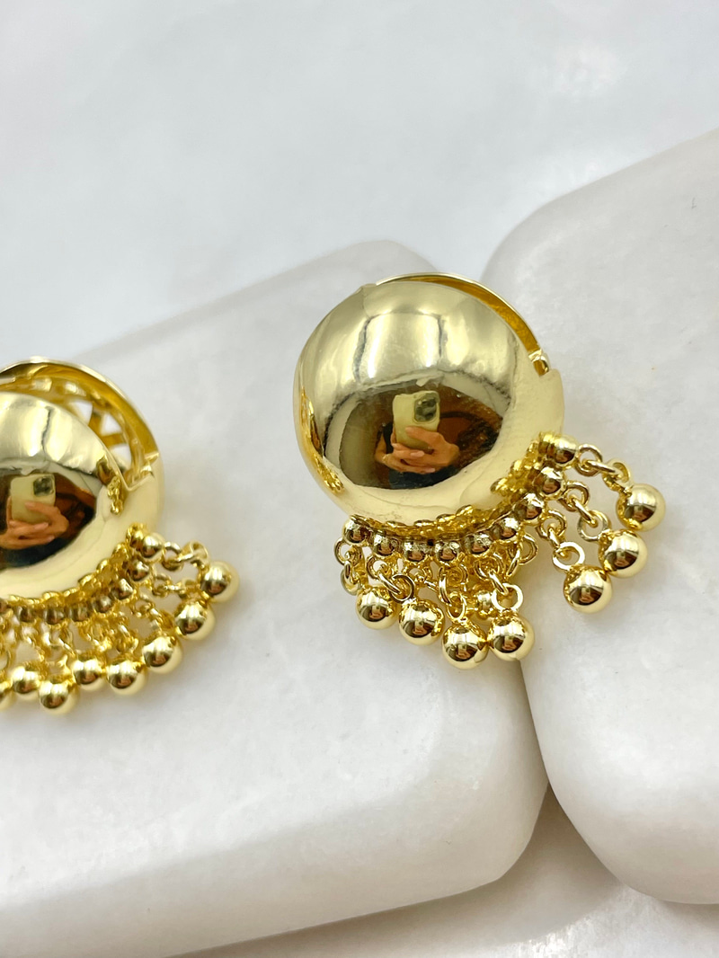 Topçuk Sallantılı Etnik Daire Küpe Gold