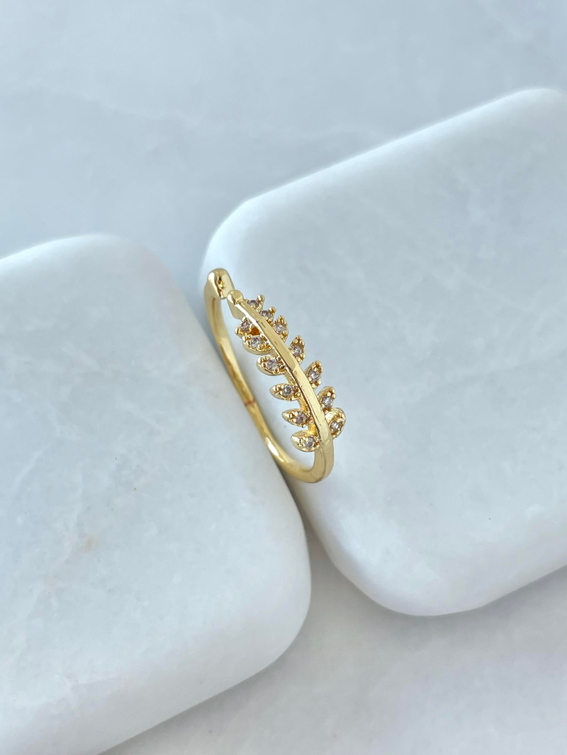 Altın Kaplama Gömme Taşlı Yaprak Yüzük Gold