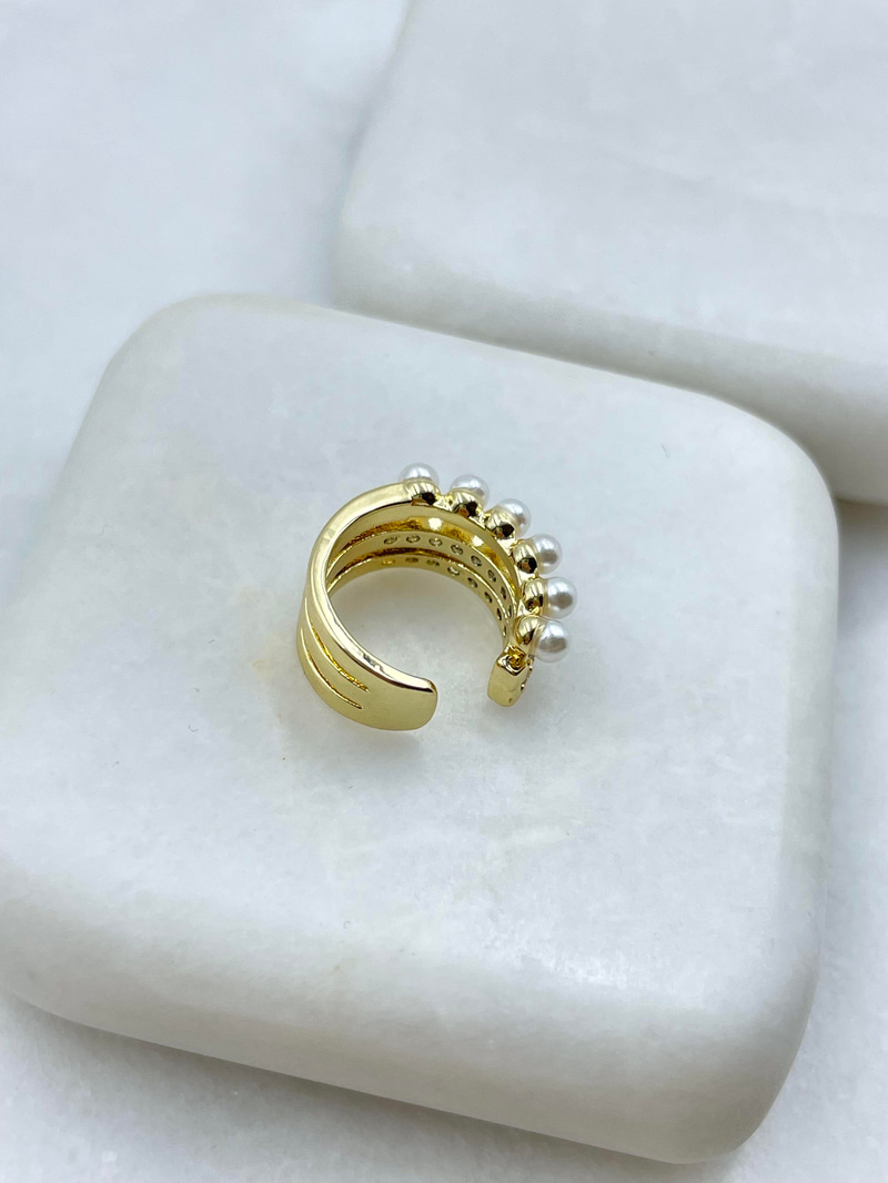 Altın Kaplama İncili ve Gömme Taşlı Kıkırdak Küpe Gold