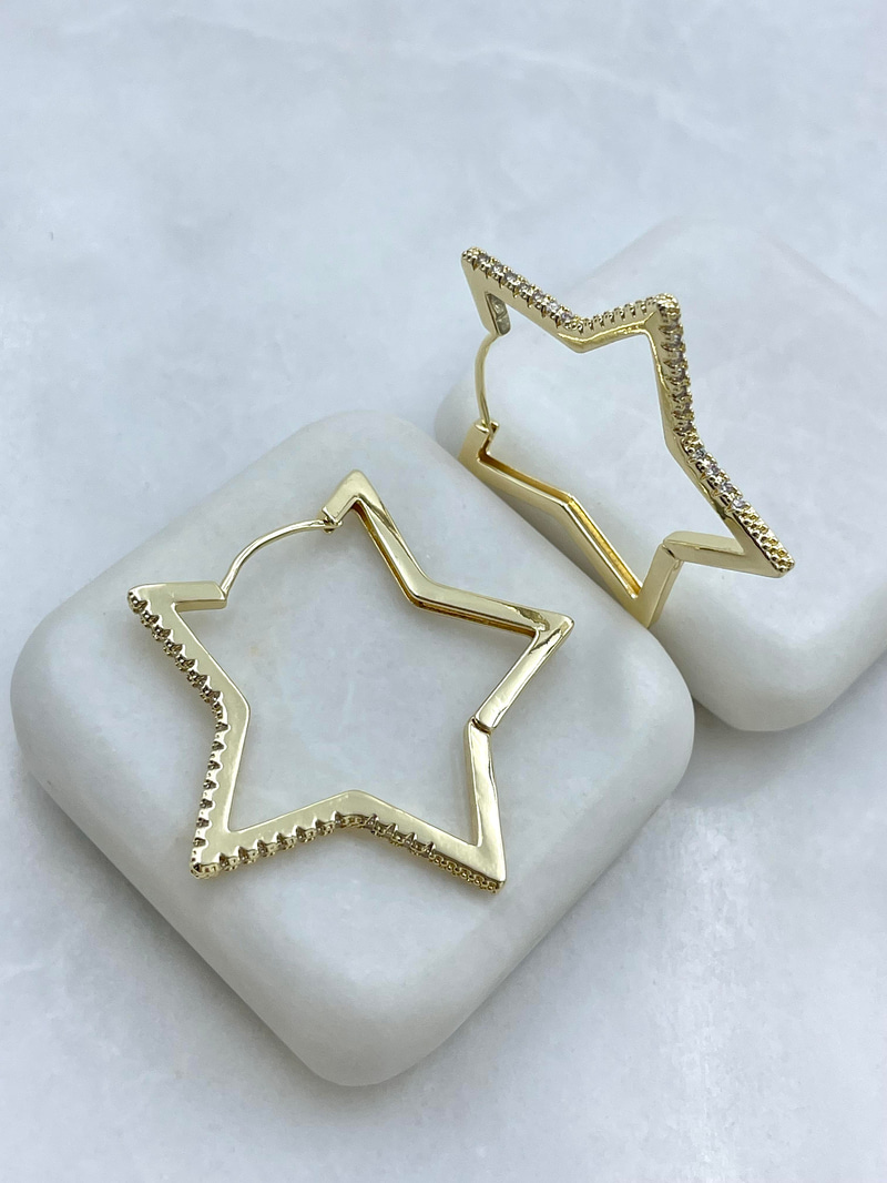 Altın Kaplama Gömme Taşlı İçi Boş Yıldız Küpe Gold
