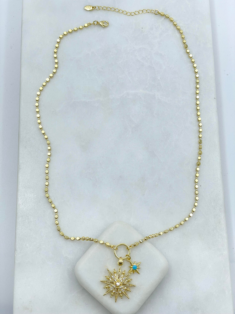 Altın Kaplama Büyük Küçük Kuzey Yıldızı Sallantılı Arpa Zincir Kolye Gold