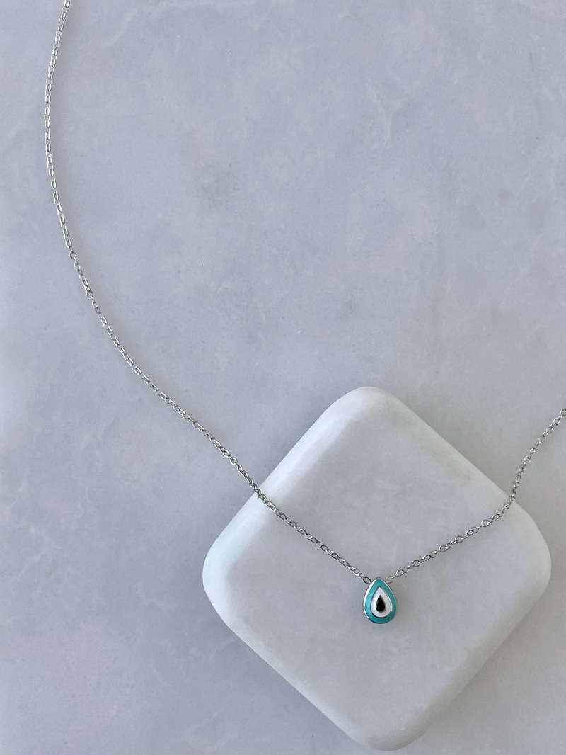 Çelik Minimal Damla Nazar Kolye Gümüş