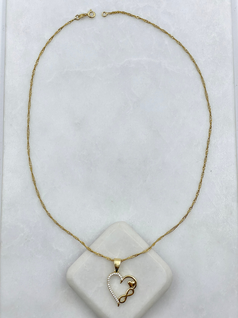 Özel Seri Kalp ve Sonsuzluk Kolye 45 cm Gold