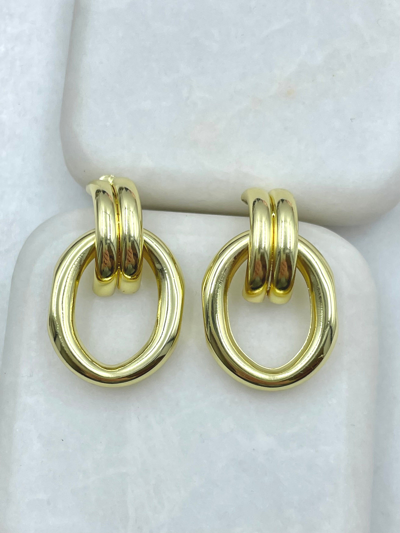 Altın Kaplama Vintage Bombe Oval Küpe Gold