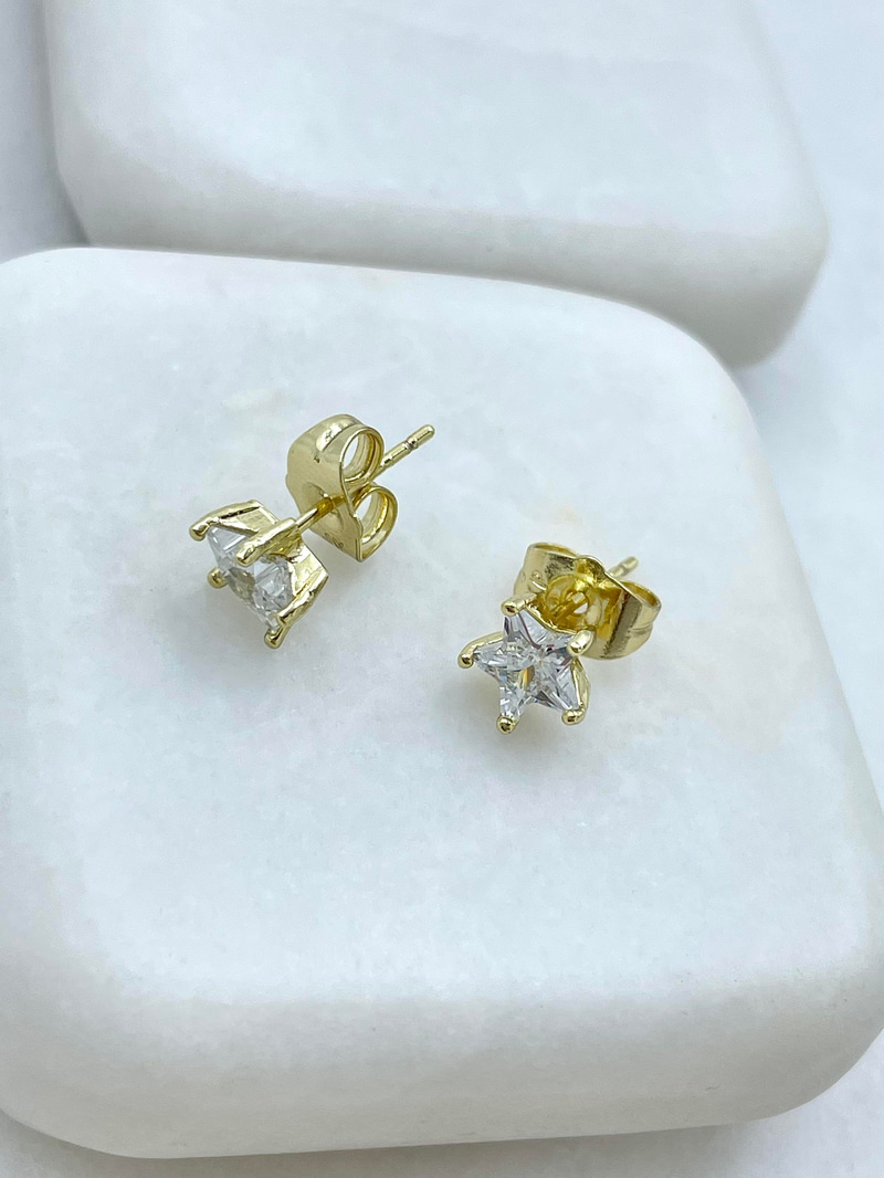 Özel Seri Kristal Taşlı Yıldız Küpe 0.7 mm Gold