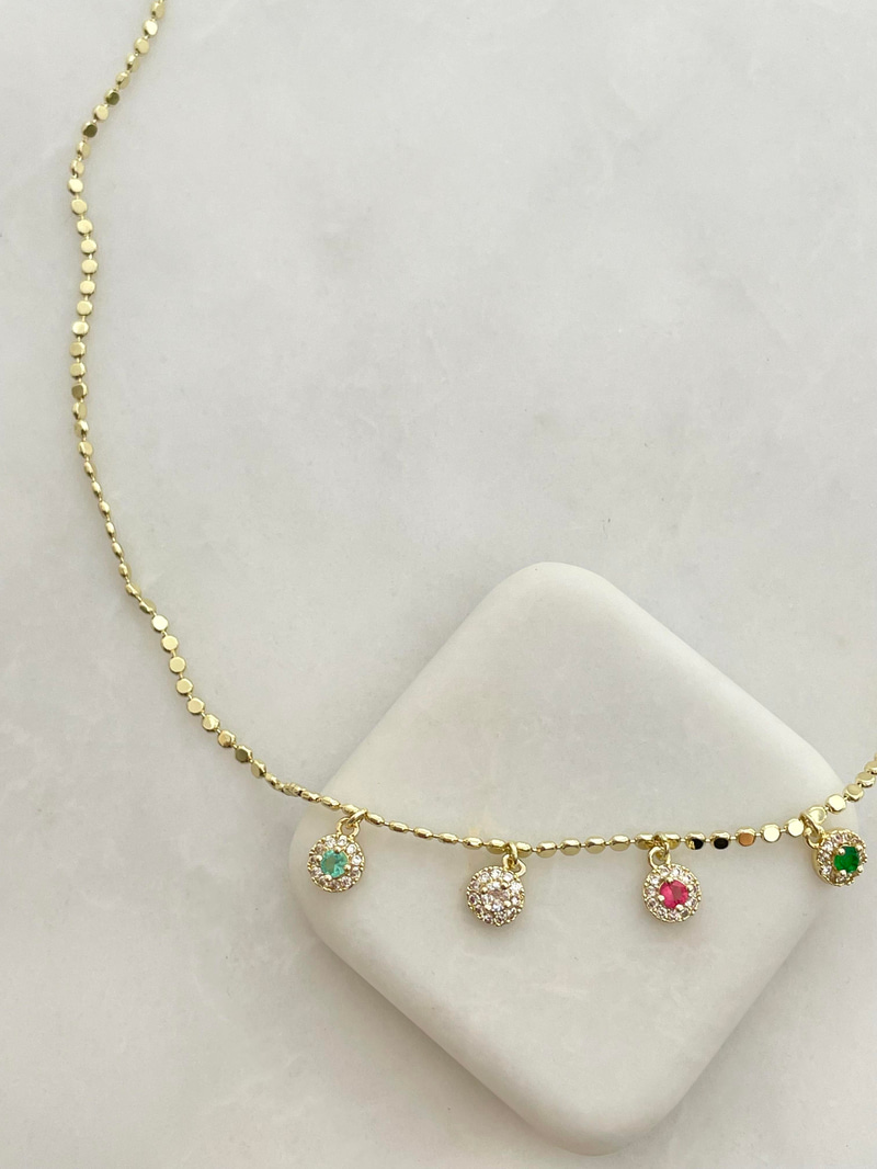 Altın Kaplama Renkli Kristal Sallantılı Arpa Zincir Kolye Gold