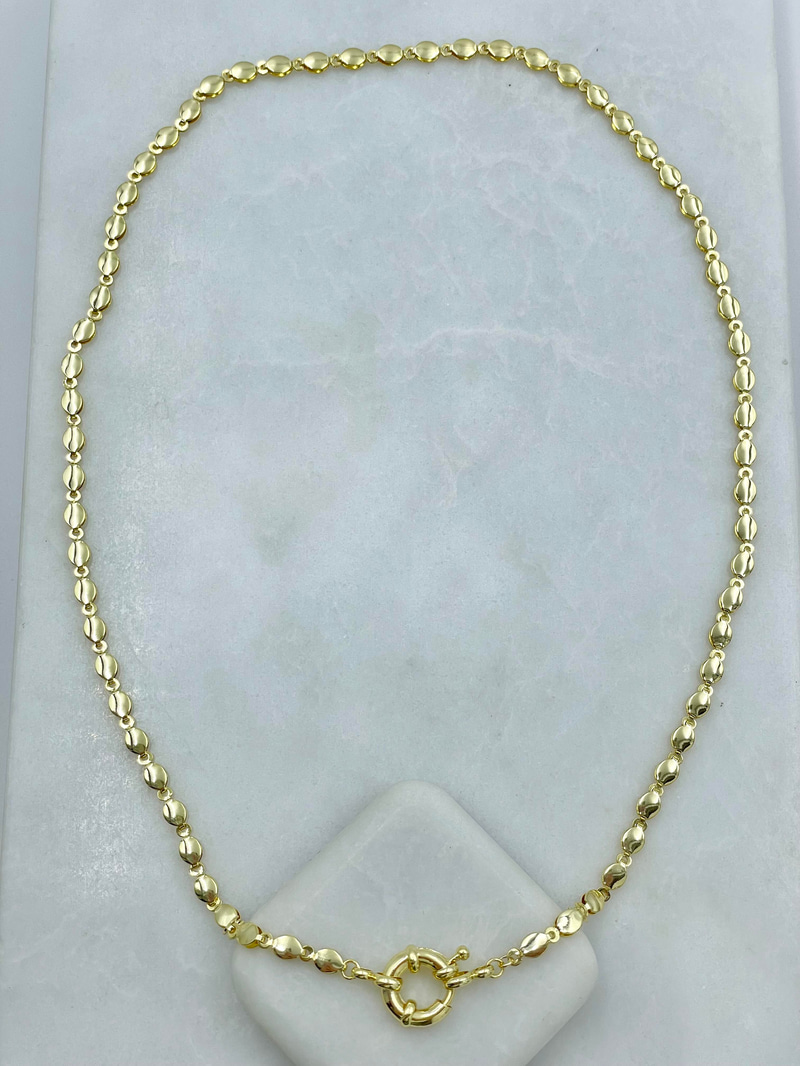 Altın Kaplama Ezme Arpa Önden Kilit Kolye Gold