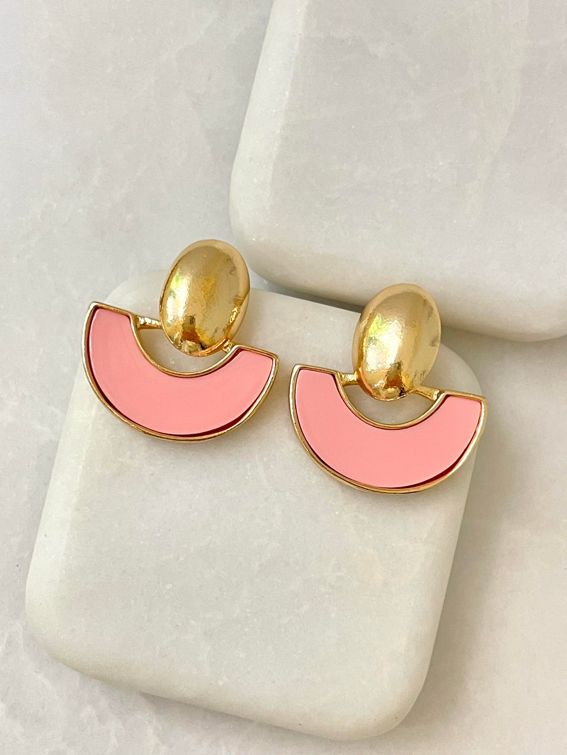 Altın Kaplama Yatay Sallantılı Gold Küpe Pembe