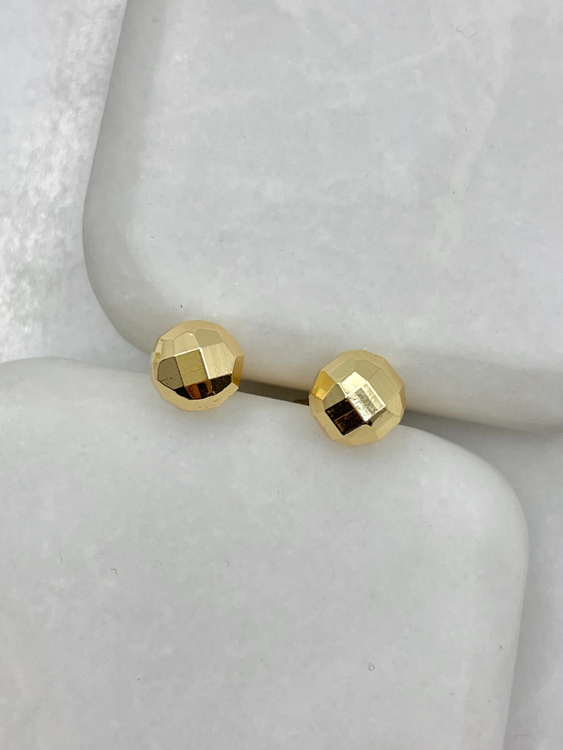 Altın Kaplama Kare Yansımalı Top Küpe 0.7 mm Gold