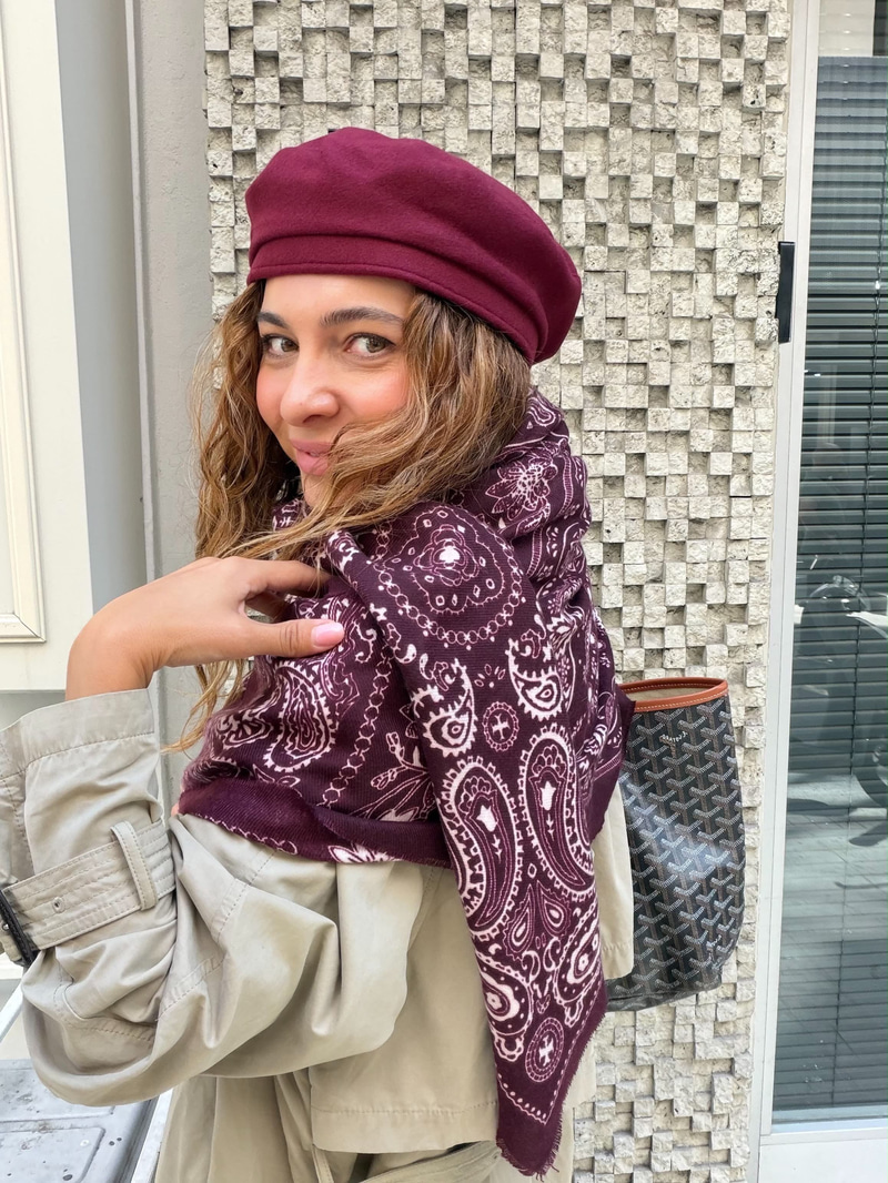 Patchwork Desenli Kaşmir Dokulu Şal Bordo