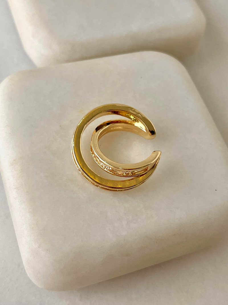 Altın Kaplama Kristal Taşlı Çift Halka Kıkırdak Küpe Gold
