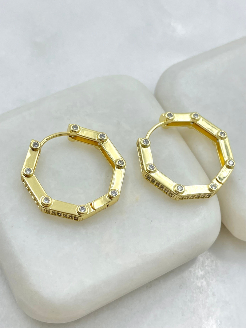 Özel Seri Zirkon Taşlı Tasarım Sekizgen Küpe Gold