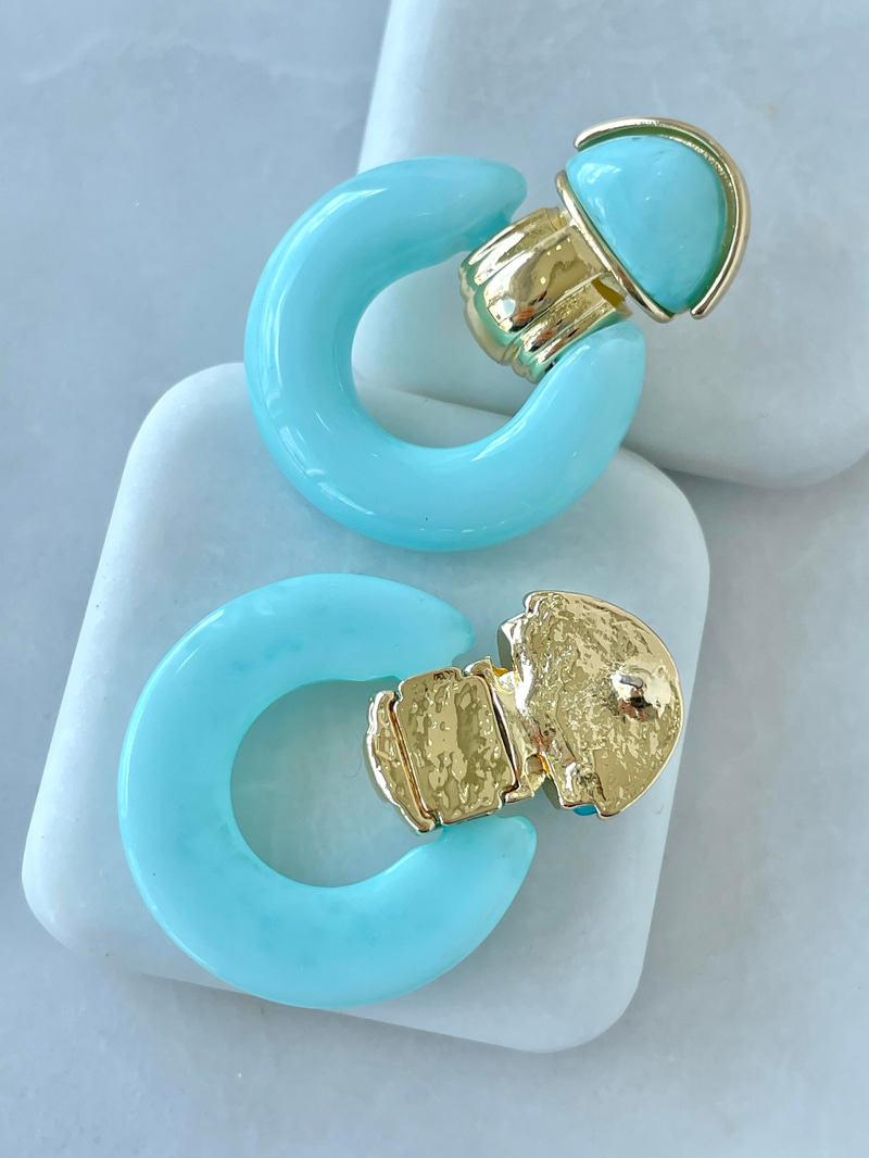 Gold Detaylı Epoksi Vintage Küpe Mavi