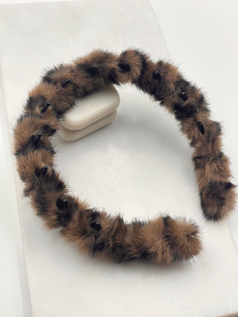 Leopar Peluş Taraklı Taç Kahve