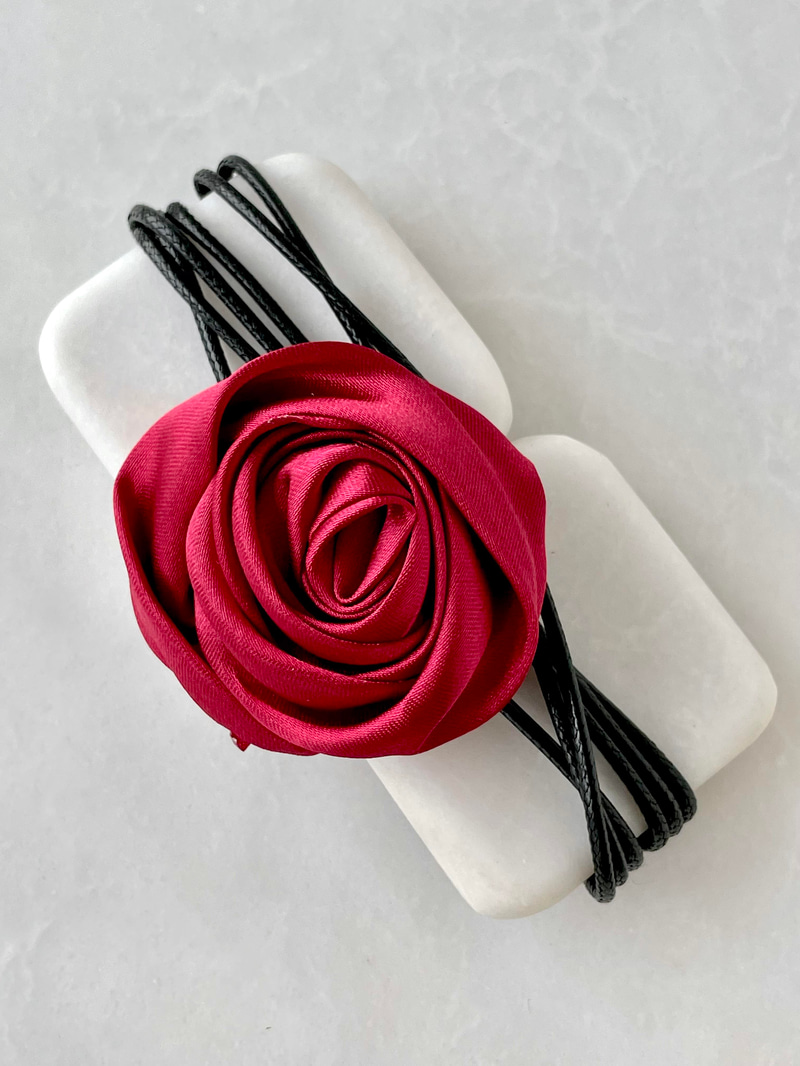 Gül Choker Kolye Bordo