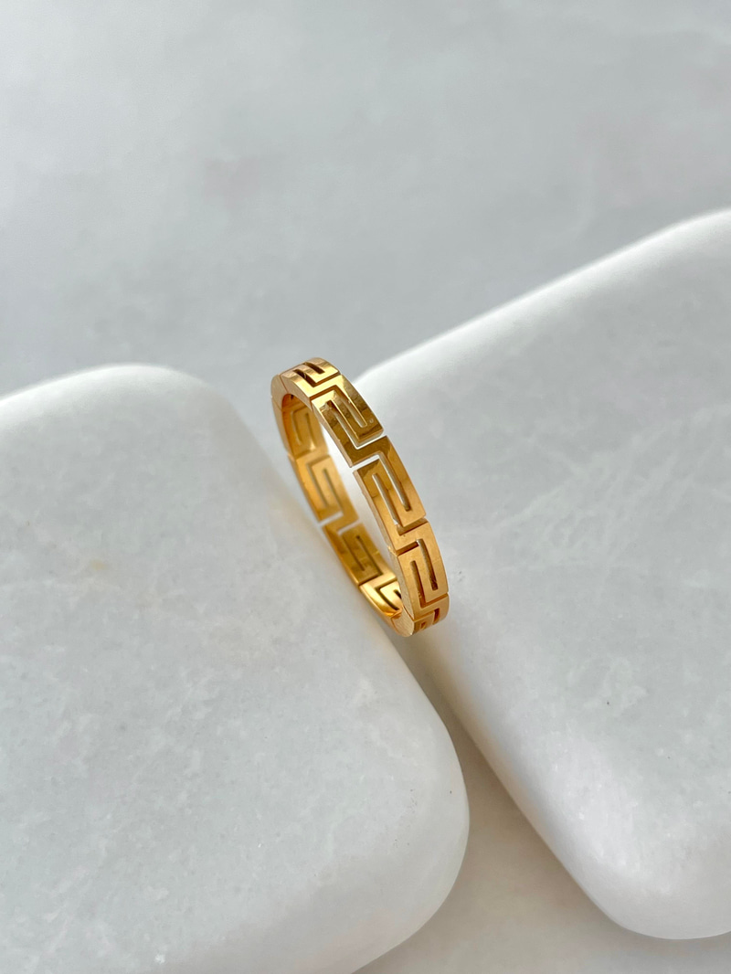 Çelik Etnik Desen Yüzük Gold