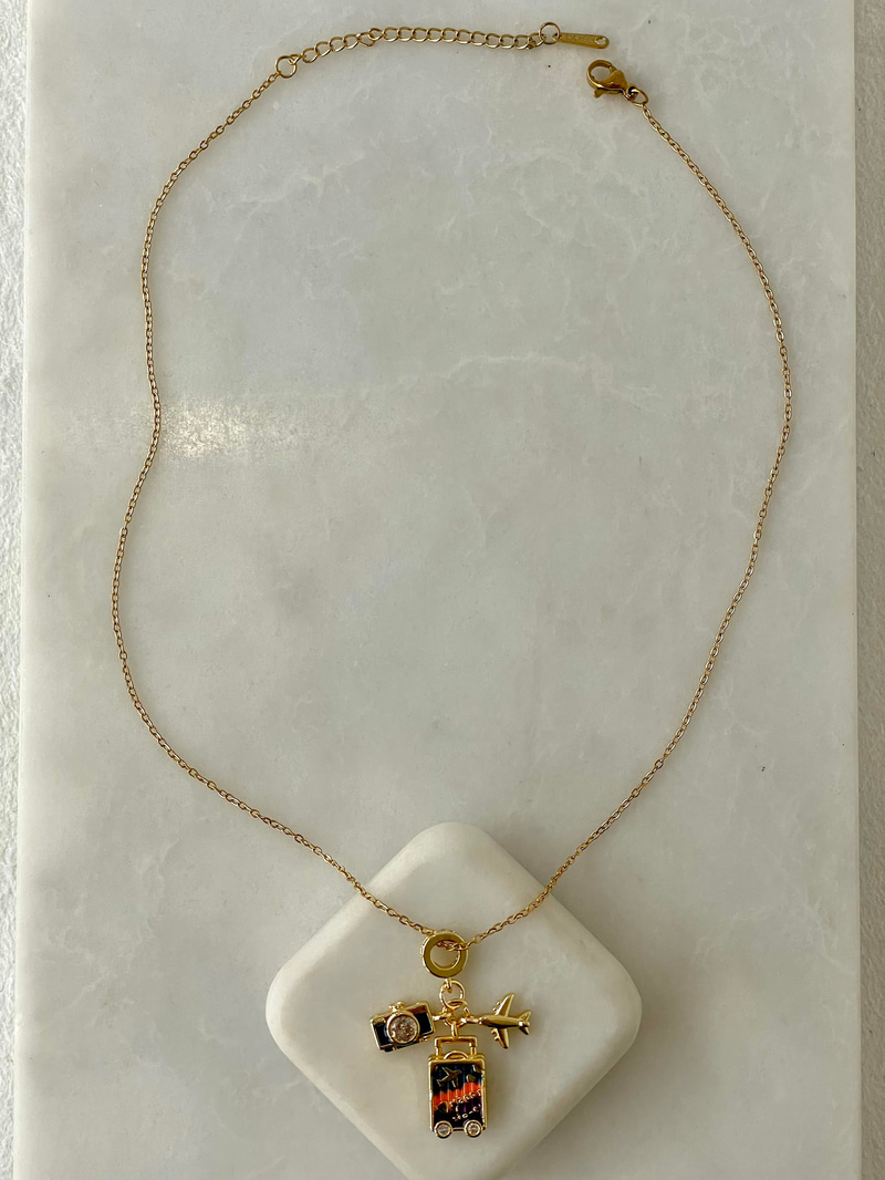 Çelik Fotoğraf Makineli Seyahat Kolye Gold