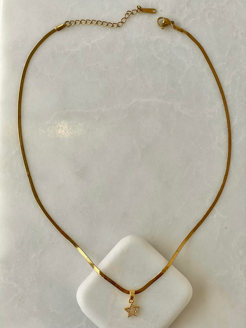 Çelik Minimal Gömme Taşlı Yıldız İtalyan Zincir Kolye