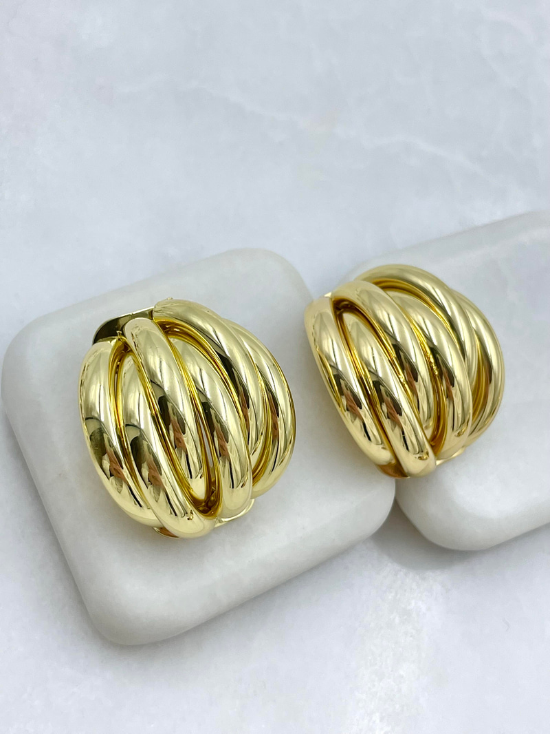 Altın Kaplama Bombeli Altılı Sütun Küpe Gold