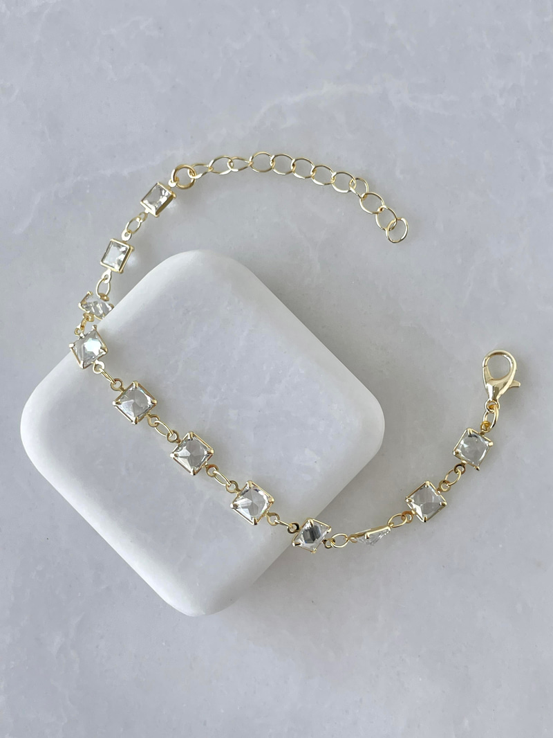 Kare Kristal Bileklik Gold