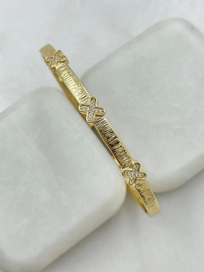 X Model Ezme Plaka Bileklik Gold