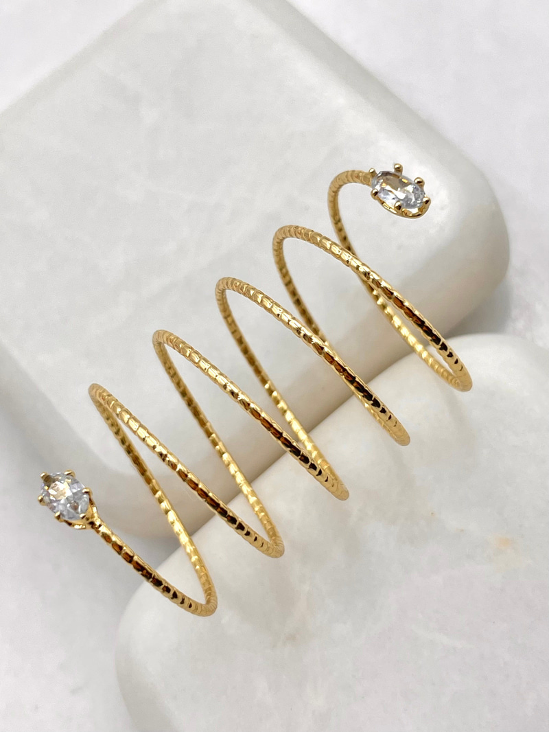 Oval Taşlı Sarmal Yüzük Gold