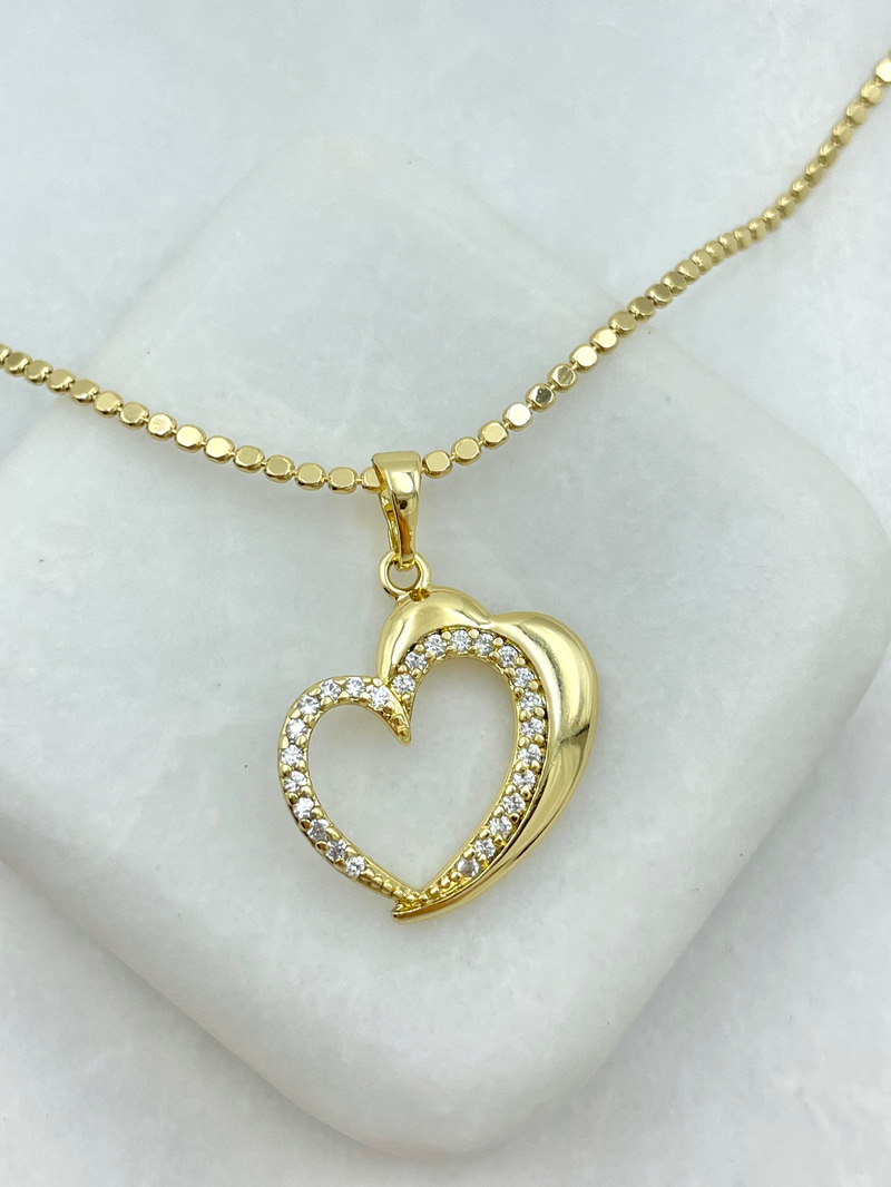 Özel Seri Gold Detaylı Kristal Taşlı Kalp Kolye 60 cm Gold