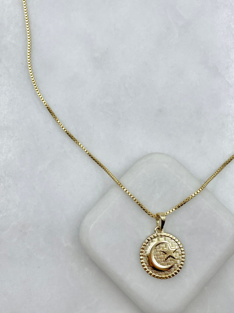 Özel Seri Ay Yıldız Model Küp Zincir Kolye Gold