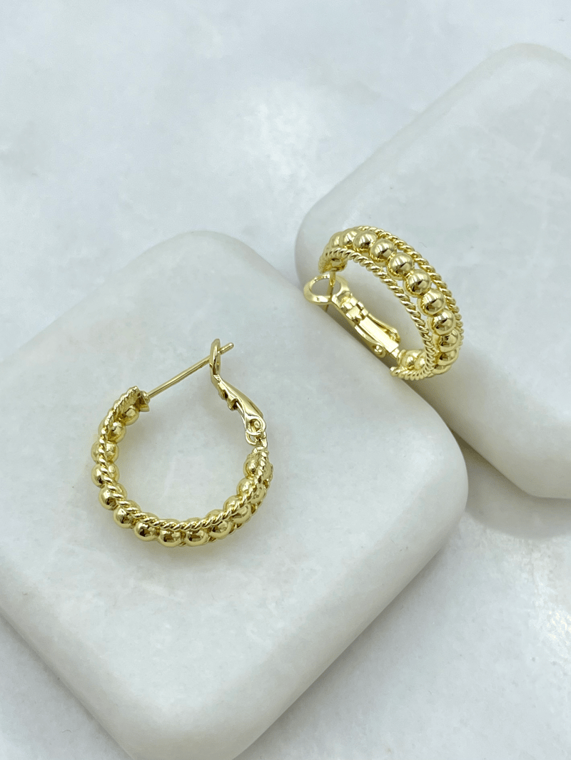 Altın Kaplama Topçuk ve Burgu Model Halka Küpe Gold