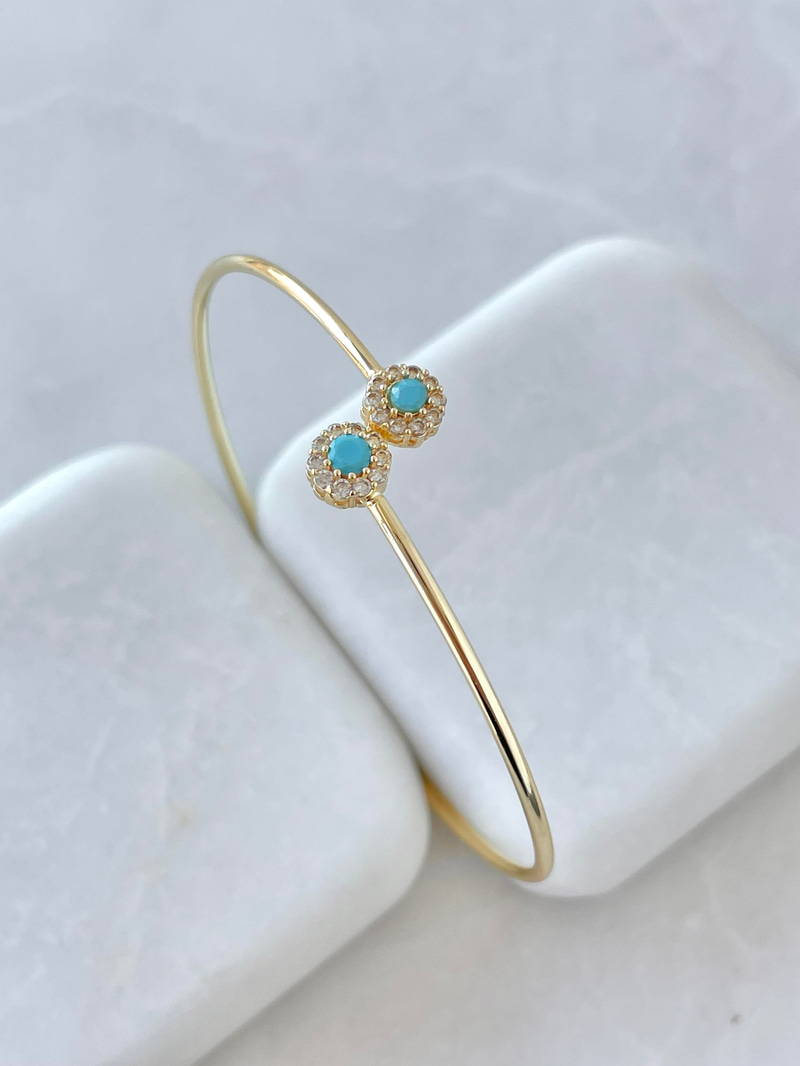Turkuaz ve Gömme Taşlı Minimal Bileklik Gold