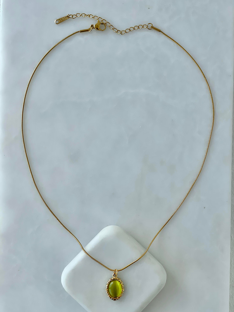 Çelik Opal Taşlı Etnik Desen Kolye Yeşil-Gold