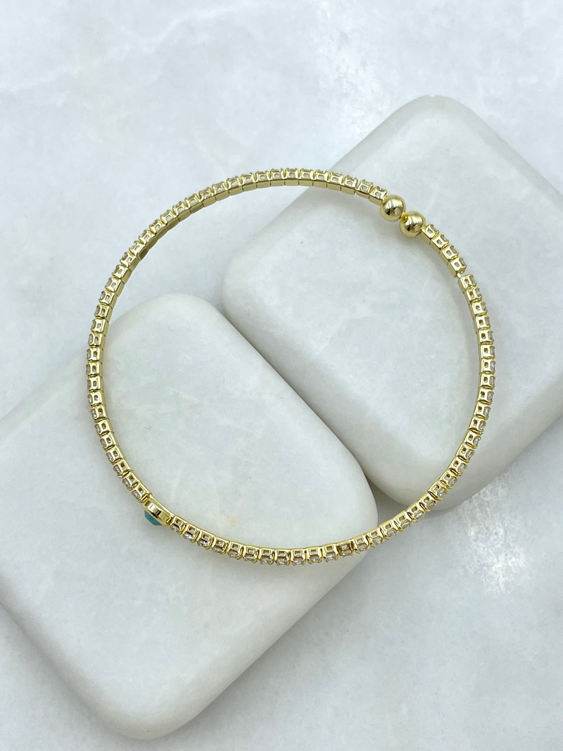Altın Kaplama Mavi Taşlı Su Yolu Yaylı Bileklik Gold