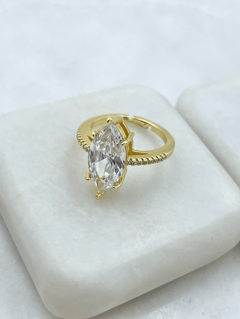 Altın Kaplama Oval Kristal Taşlı Tamtur Yüzük Gold