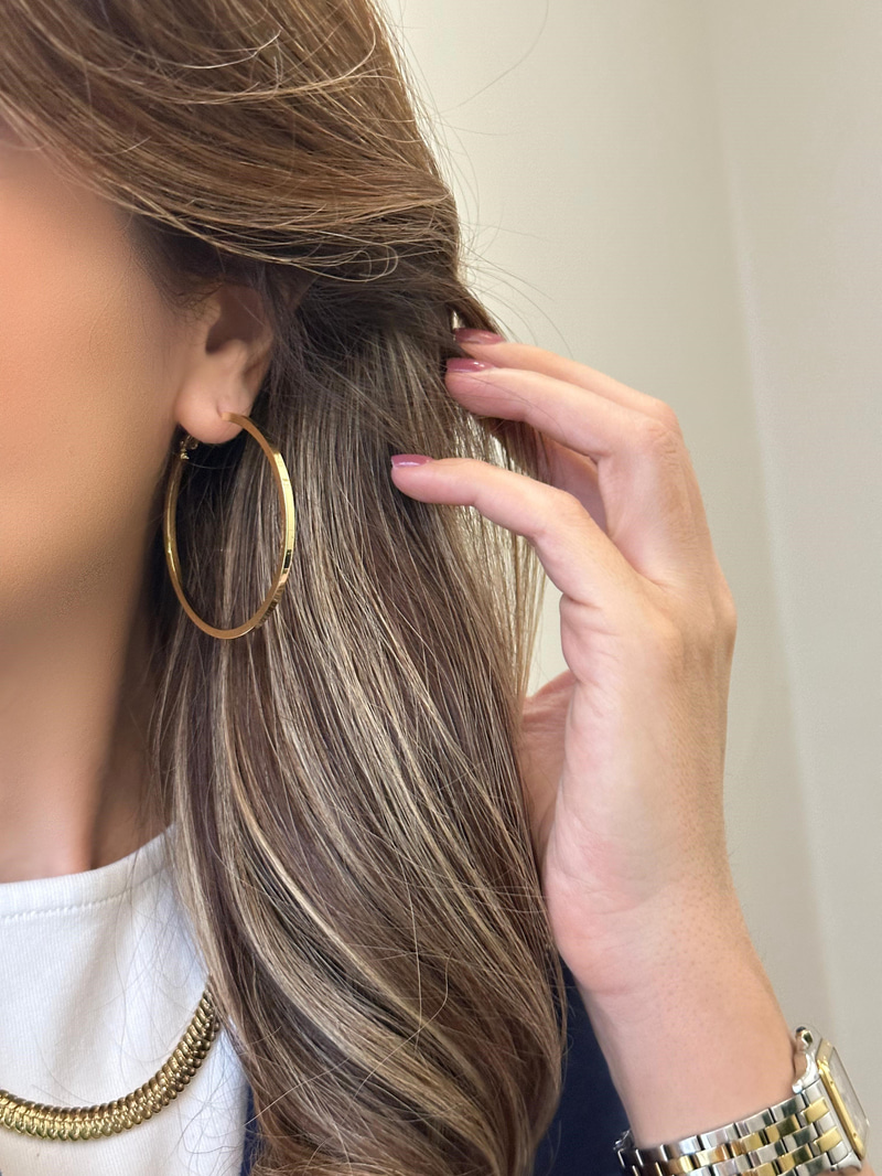 Altın Kaplama Kare Kesim Basic Halka Küpe 5 cm Gold