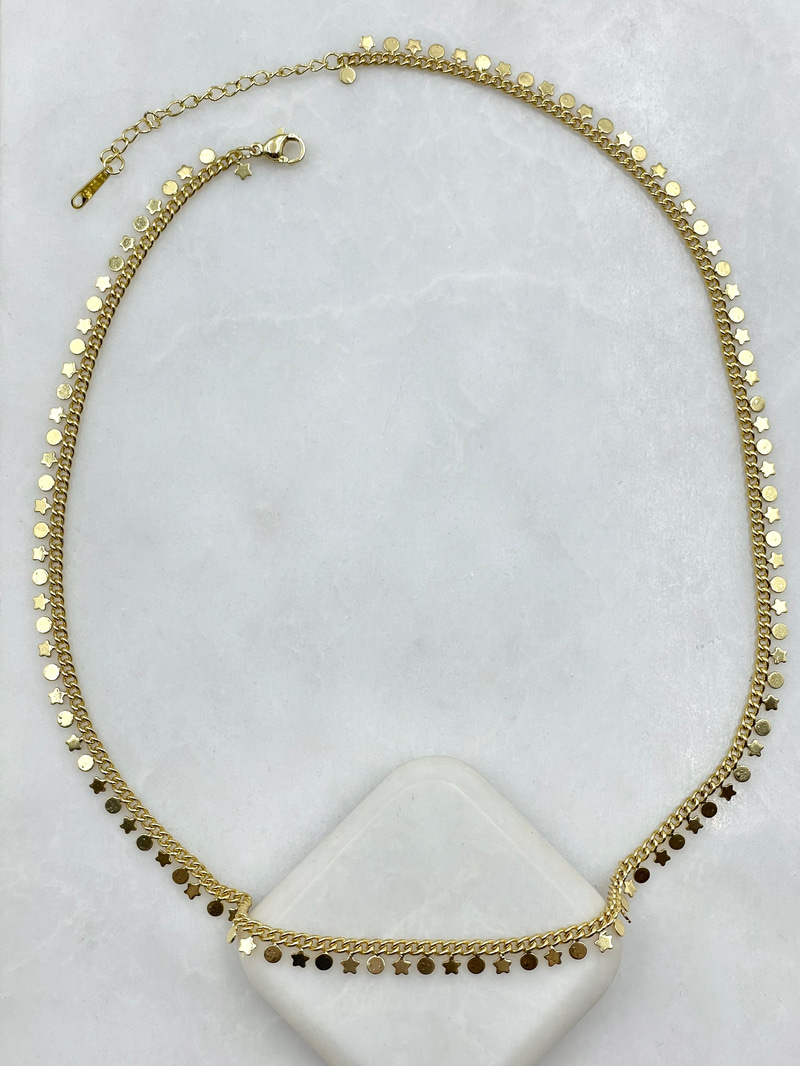 Yıldız ve Daire Plaka Kolye Gold