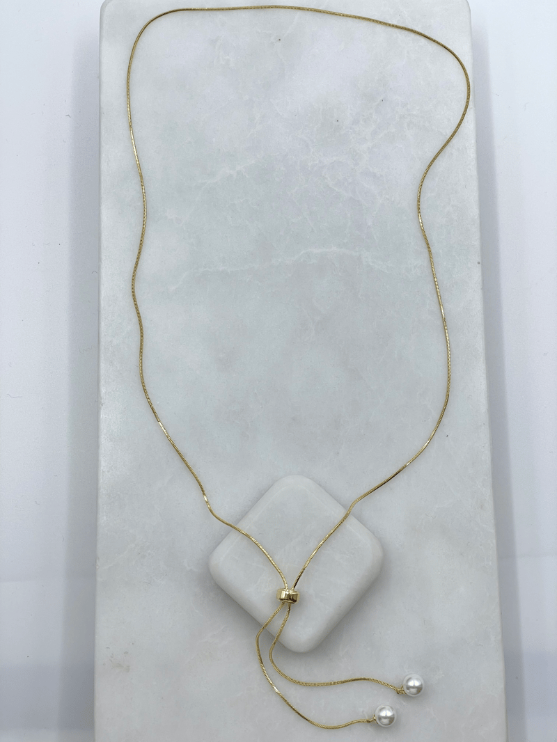 Özel Seri İnci Sallantılı Asansörlü Kolye Gold
