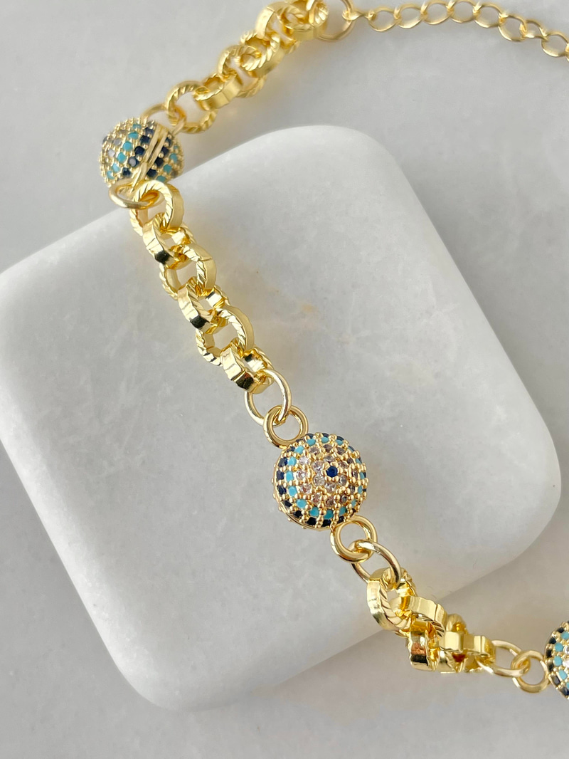 Altın Kaplama Nazar Model Lazer Kesim Halka Bileklik Gold
