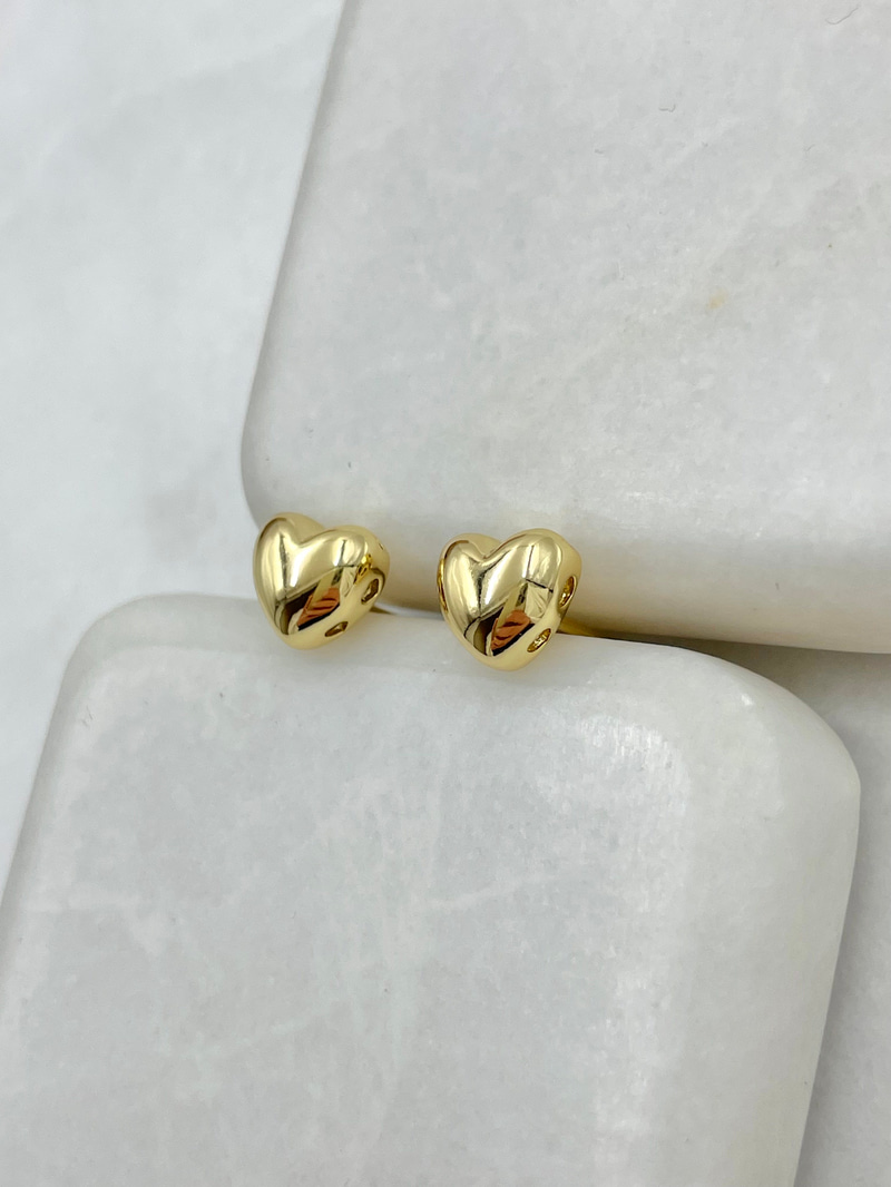 Özel Seri Bombeli Kalp Küpe 0.7 mm Gold
