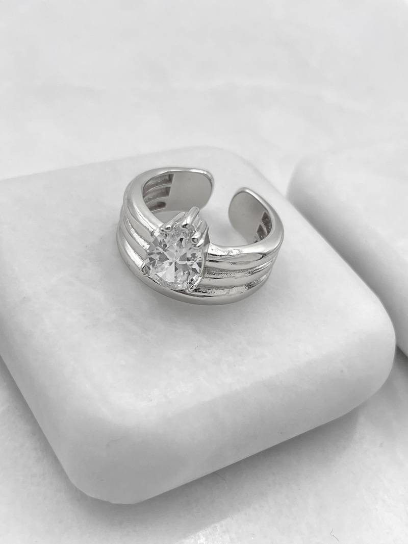 Altın Kaplama Damla Kristal Üçlü Görünüm Yüzük Gümüş