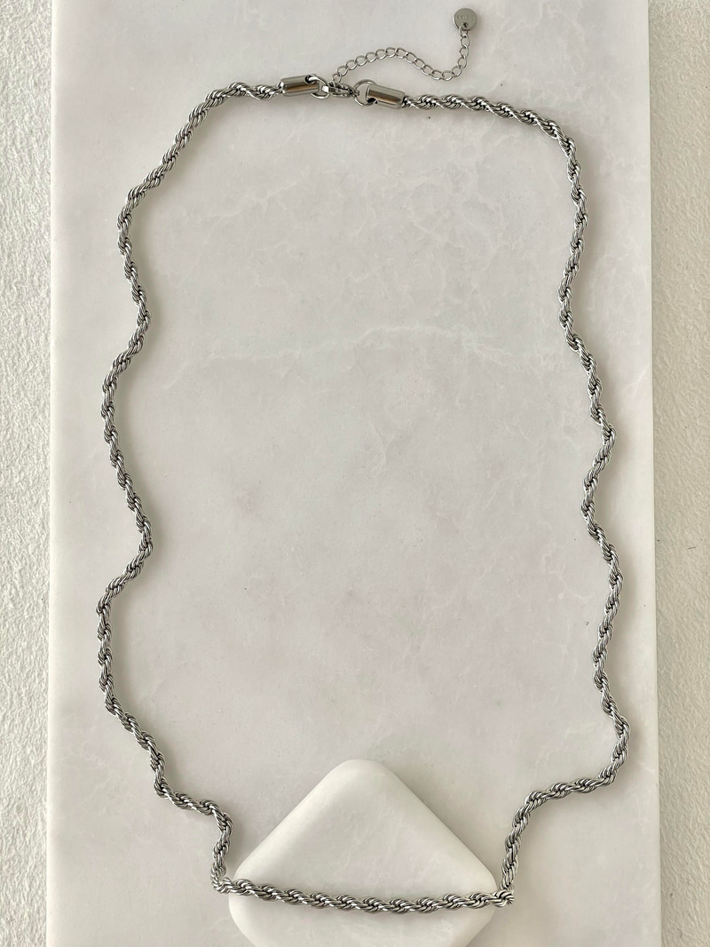 Çelik Burgu Zincir Kolye 60 cm Gümüş