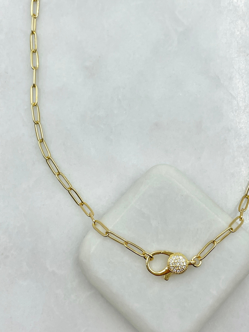 Minimal Önden Kilit Ataç Zincir Kolye 40 cm Gold