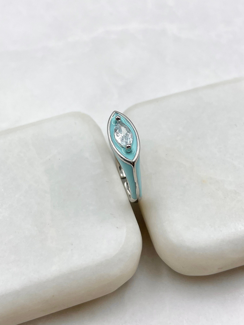 Mavi Mineli Oval Taşlı Yüzük Gümüş