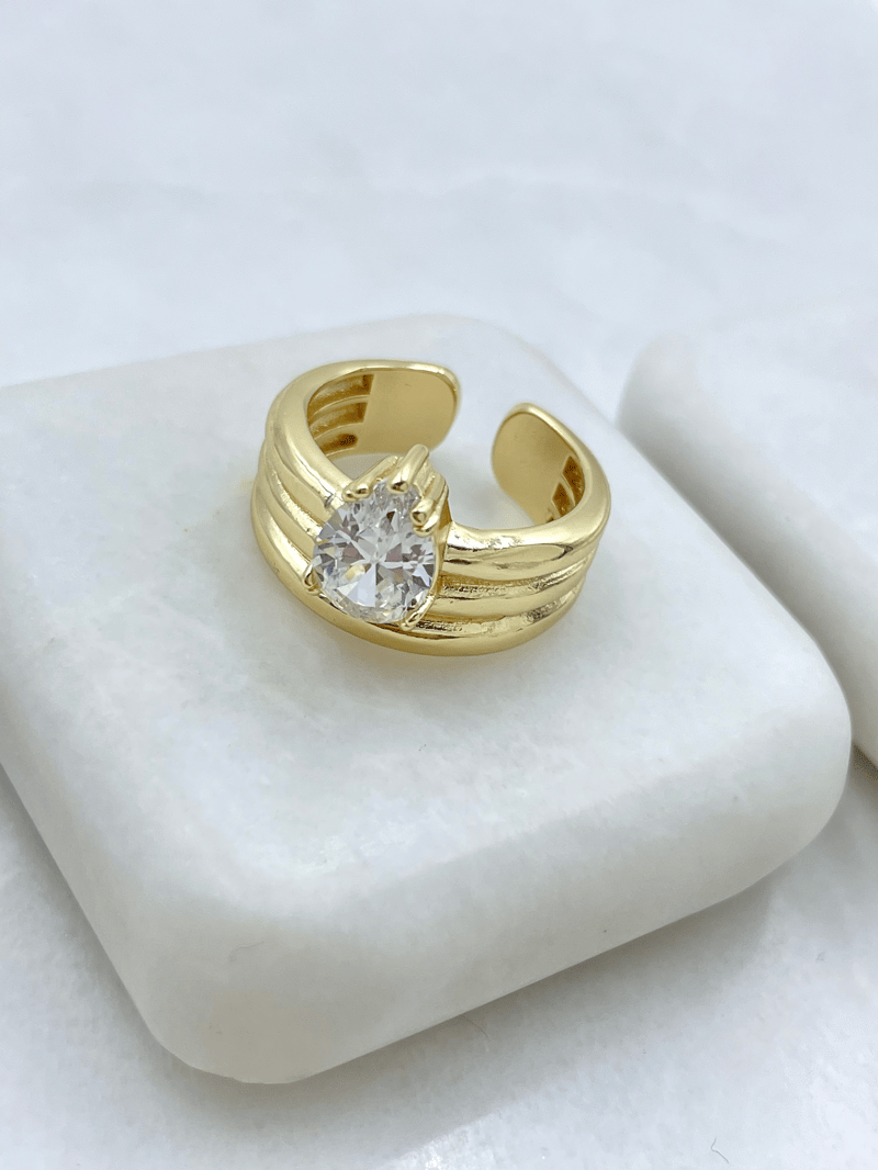 Altın Kaplama Damla Kristal Üçlü Görünüm Yüzük Gold