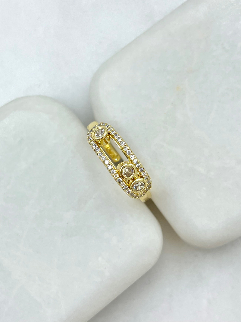 Altın Kaplama Gömme ve Kristal Taşlı Ataç Yüzük Gold